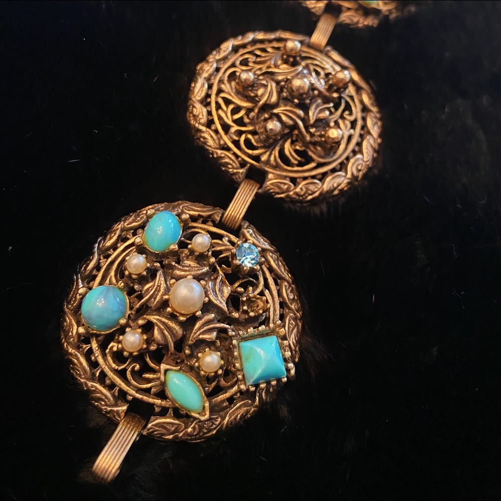 VINTAGE Bronze and Turquoise Medallion Bracelet